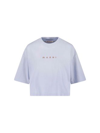 Marni Grey Cropped Logo Cotton T-shirt