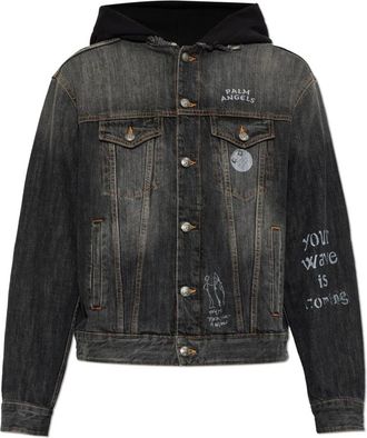Palm Angels Vintage-effect Denim Jacket - Heren - Jassen - Zwart - Maat: L Denim