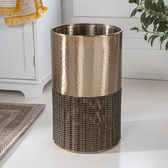 Happimess Asher Modern 4.13-Gallon 2-Tone Faux Wicker/Metal Cylinder Waste Basket, Black/Natural