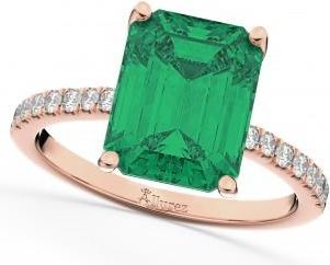 Allurez Emerald Cut Lab Emerald & Diamond Engagement Ring 18k Rose Gold (2.96ct)