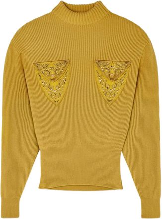 Versace Geribbelde trui met verfraaide zak - Geel