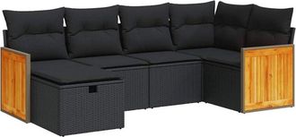 vidaXL Set De Sof&aacute;s De Jard&iacute;n 6 Piezas Y Cojines Rat&aacute;n Sint&eacute;tico Negro Vidaxl