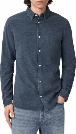 AllSaints Lorella Rib Cotton Button-Up Shirt in Moonstone Blue at Nordstrom, Size Large