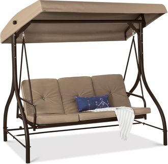 Best Choice Products 3-Seat Outdoor Converting Canopy Swing Glider Patio Hammock w/ Removable Cushions