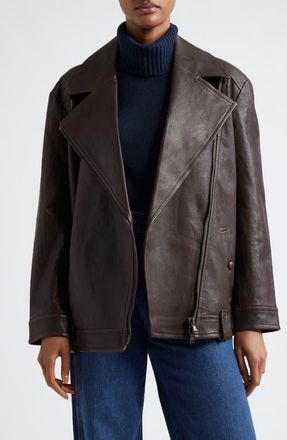 Veronica Beard Thandie Leather Dickey Jacket in Dark Chocolate at Nordstrom, Size Medium