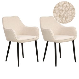 Beliani Beliani - Conjunto De 2 Sillas De Comedor Modernas Tapicer&iacute;a De Boucl&eacute; Con Reposabrazos Asiento Sal&oacute;n Comedor Beige Claro Alden