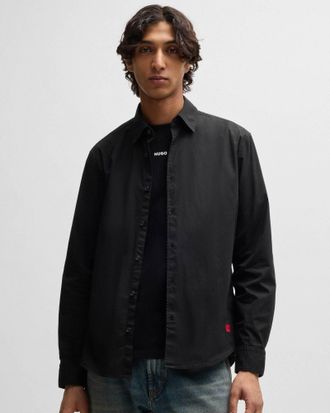 HUGO BOSS Mens Ermo Slim-Fit Shirt in Black Cotton - Size X-Large
