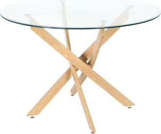 Home Heavenly Home Heavenly - Mesa De Comedor Redonda De Cristal Dan, De 110 Cm Di&aacute;metro X 73 Cm Altura. 4 Patas Entrecruzadas. Color: Pata Roble