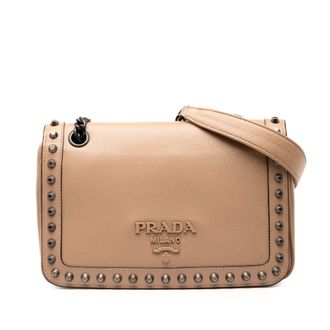 Prada Tweedelige Glace Kalfsleer Studded Crossbody