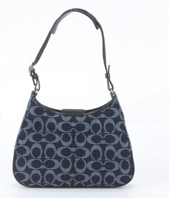 Coach Navy Leather Canvas Shoulder Bag Tote Bag (Pre-Owned)