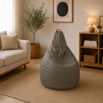 Dmora Pouf Aunter, Poltrona Multiuso, Poltroncina Sacco, Pouf Poggiapiedi, Made In Italy, 90x90 H120 Cm, Beige - Dmora