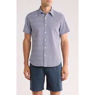 Bonobos Astor Slim Fit Short Sleeve Button-Up Shirt in Navy White Geo at Nordstrom Rack, Size Xx-Large