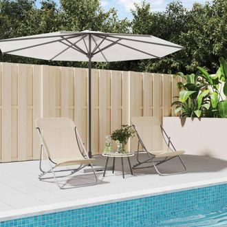 Berkfield Home Folding Beach Chairs 2 pcs Cream Textilene&Powder-coated Steel in Beige