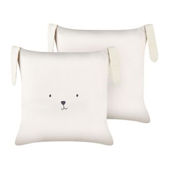 Beliani Beliani - Lote De 2 Cojines Decorativos Fabricados En Algod&oacute;n Beige Claro Con Motivo De Conejo 45 X 45 Cm Coney