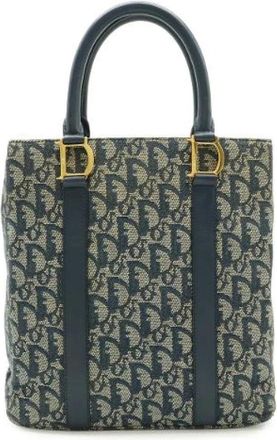 Dior Pre-owned Trotter Jacquard Canvas Leather Handbag - Dames - Vintage Shopper - Blauw - ONE Size - Leer - Vintage