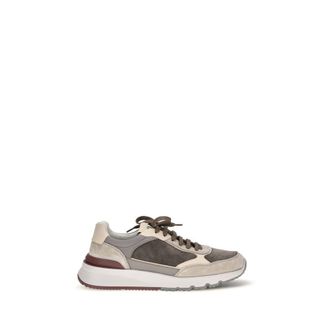 Brunello Cucinelli Gray Calf Leather Bos Taurus Athletic Mens Sneakers