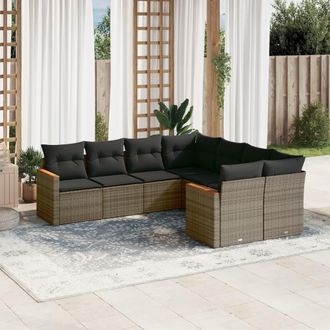 vidaXL Set De Sof&aacute;s De Jard&iacute;n 8 Pzas Y Cojines Rat&aacute;n Sint&eacute;tico Gris Vidaxl