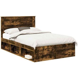 vidaXL Estructura De Cama Con Cabecera Roble Ahumado 120 X 200 Cm Vidaxl