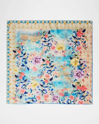 Johnny Was Floral-Print Silk Square Scarf