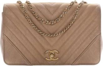 Chanel Pre-owned Vintage Quilted Caviar Flap Shoulder Bag - Dames - Vintage Schoudertas - Geel - ONE Size - Leer - Vintage