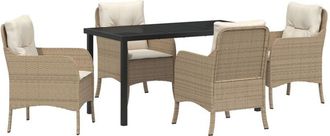 vidaXL Garden Dining Set with Cushion 5 pcs Beige Poly rattan Vidaxl