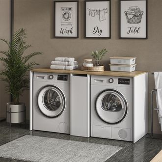 Vicco Armario Para Lavadora Viktor, Blanco/roble Artesanal, 159.8 X 88.2 Cm Con 3 Compartimentos, Vicco