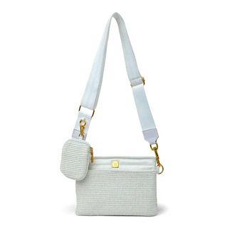 Think Royln Womens Downtown Crossbody Bag In White Rafia/white Patent