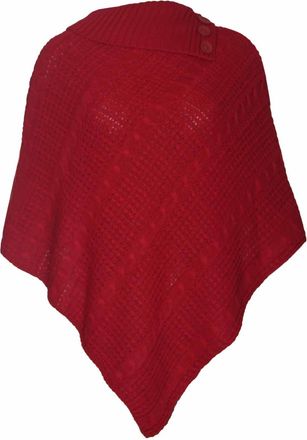 Purple Hanger Womens Cape Shawl Wrap Long Knitted Sweater Folded Roll Neck Button Jumper Ladies Poncho Top One Size Red One Size 8 - 16