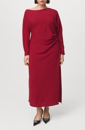 Mango Side Ruched Long Sleeve Dress in Red at Nordstrom, Size 10