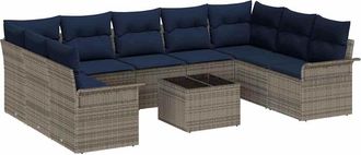 vidaXL Conjunto De Sof&aacute; De Jard&iacute;n 10 Uds. Gris Rat&aacute;n Sint&eacute;tico Vidaxl
