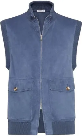 Brunello Cucinelli Blue Suede Zip Vest, Size Medium