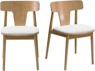 Miliboo Sedie in legno chiaro massello di rovere e tessuto effetto lana bouclé écru (set di 2) LOUISA