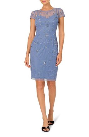 Adrianna Papell Beaded Mesh Cocktail Dress in French Blue at Nordstrom, Size 12