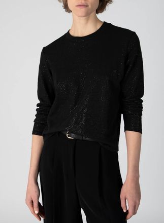 ATM Anthony Thomas Melillo Womens Slub Jersey With Foil Long Sleeve Crop Tee In Black