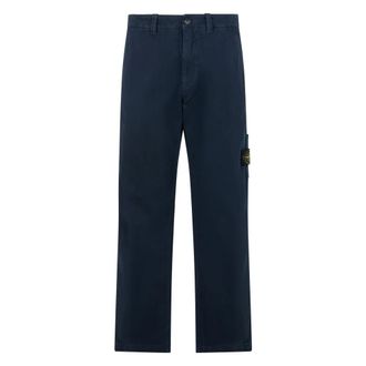 Stone Island Straight Trousers, male, Blue, Size: W32 Compass-patch Cotton Trousers