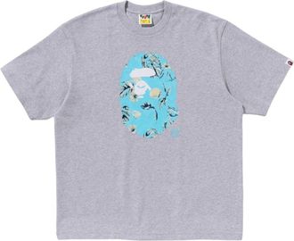 A Bathing Ape Vacation Pattern Ape Head Relaxed Fit T-Shirt Grey 1L30-110-335-GRY
