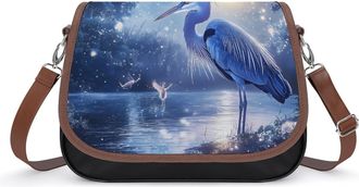 Generic A Blue Heron Moon Small Womens Crossbody Bags Shoulder Handbag with Adjustable Strap for Travel