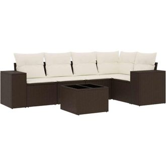 vidaXL Set Sof&aacute;s De Jard&iacute;n 6 Piezas Y Cojines Rat&aacute;n Sint&eacute;tico Marr&oacute;n Vidaxl