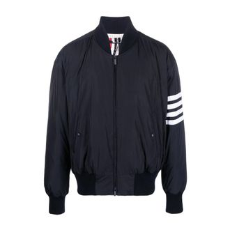 Thom Browne 4-Bar Down Fill Oversized Knit Rib Blouson Jacket I - Heren - Bomber jackets - Blauw - M - Polyester - Jassen