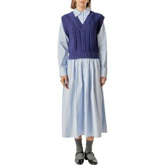 English Factory Vest Mixed Media Maxi Shirtdress in Dark Navy at Nordstrom, Size X-Small