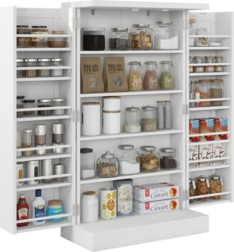 OEM Armario Despensa Cocina Con 2 Puertas 16 Estantes Alacena Moderna Con Estantes Ajustables 60x30x104 Cm Blanco