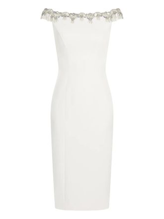 Jenny Packham Valorie off-shoulder midi dress - women - Polyester/Polyurethane - 14 - White