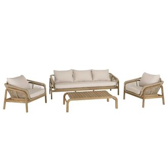 Macabane Mueble de jard&iacute;n 5 piezas acacia/cuerda sint&eacute;tica, beige