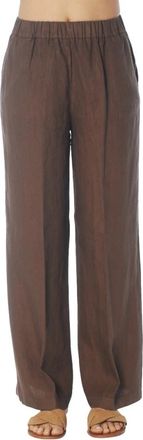 Rosso35 Pantalone ampio con elastico in lino tinto capo - Dames - Straight fit broeken - Bruin - XS - Linnen - Broeken