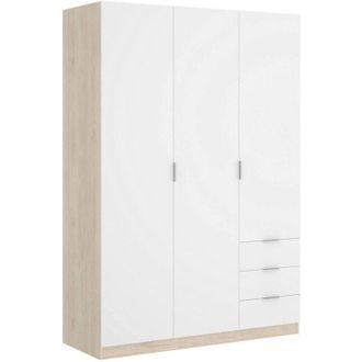 Dmora Guardaroba 3 ante Astru, Mobile appendiabiti per camera da letto, Armadio 3 cassetti, 121x52h184 cm, Bianco e Rovere - Dmora
