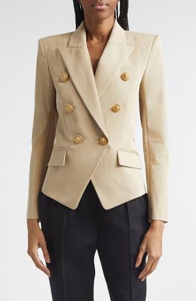 Balmain 6-Button Double Breasted Gabardine Cutaway Jacket in 0An Sand at Nordstrom, Size 10 Us