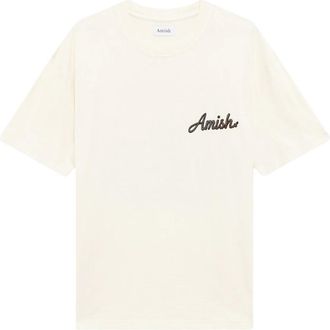 Amish Jersey T-shirt met ronde hals en cowgirlprint - Heren - T-shirts - Wit - XL - Katoen - Tops