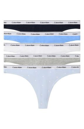 Calvin Klein Assorted 5-Pack Cotton Blend Thongs in Shoreline/blue/White/gh/blu at Nordstrom, Size Small