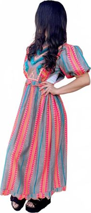 America & Beyond Starlette Stripe Embroidered Dress In Pinkblue