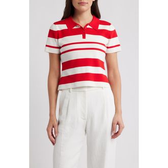French Connection Maxime Stripe Polo in Summer White-Crimson at Nordstrom, Size X-Small